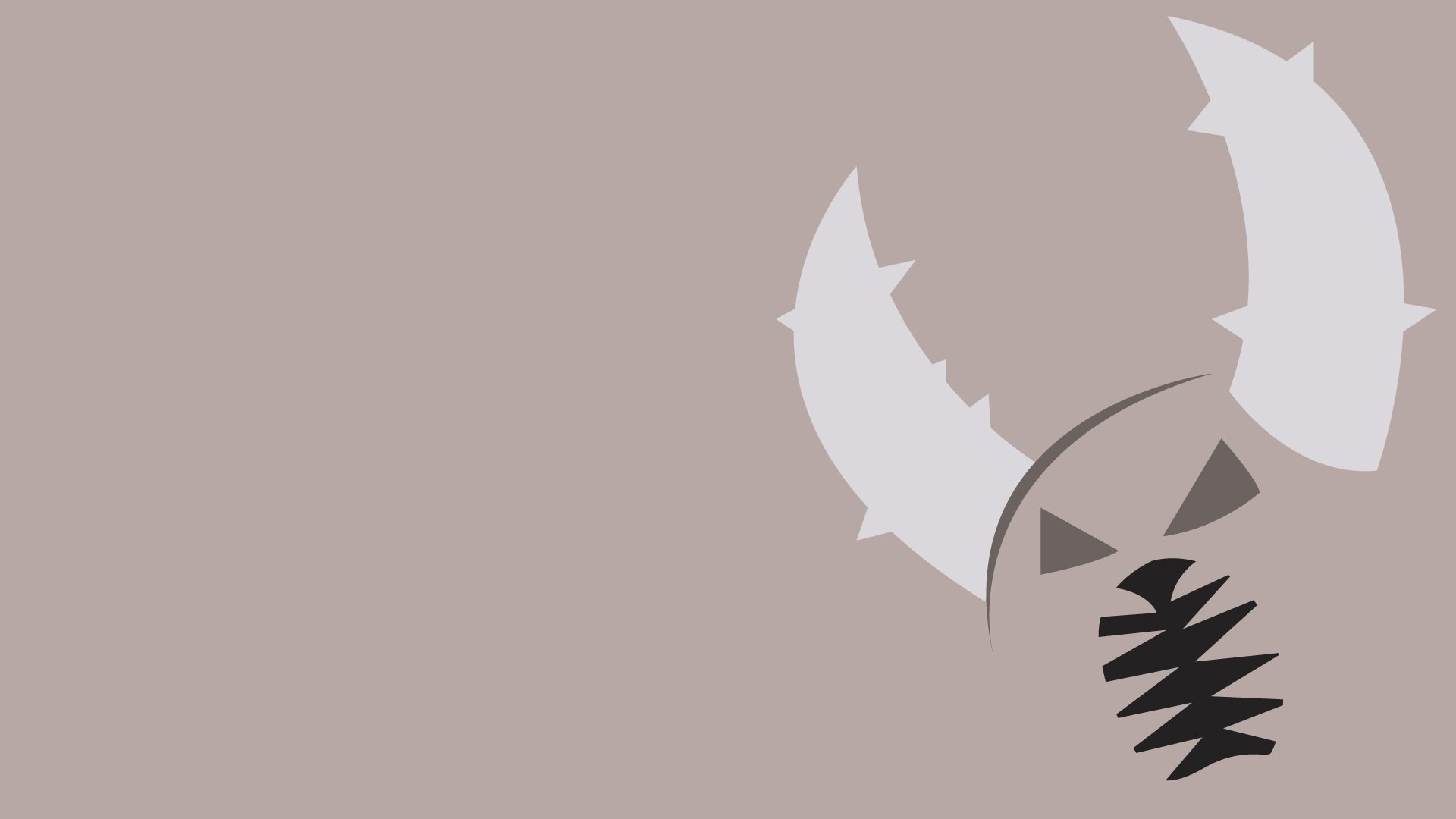 Minimalist HD PC wallpaper of Pinsir (Pokémon): stylized beige background with simplified horned silhouette and jagged mandibles — minimalist gaming video game art.