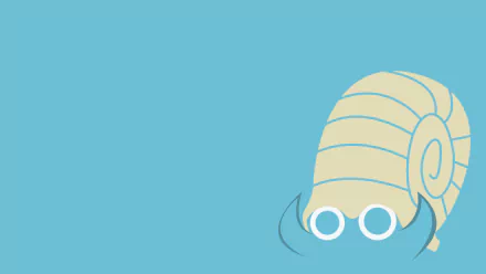Minimalist HD PC desktop wallpaper showing Omanyte (Pokémon) with its shell and round eyes peeking from the lower-right corner against a flat teal background.