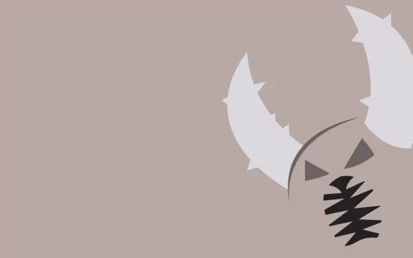 Minimalist HD PC wallpaper of Pinsir (Pokémon): stylized beige background with simplified horned silhouette and jagged mandibles — minimalist gaming video game art.