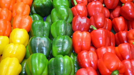  Different Coloured Capsicum In A Fruit And Veg Shop
