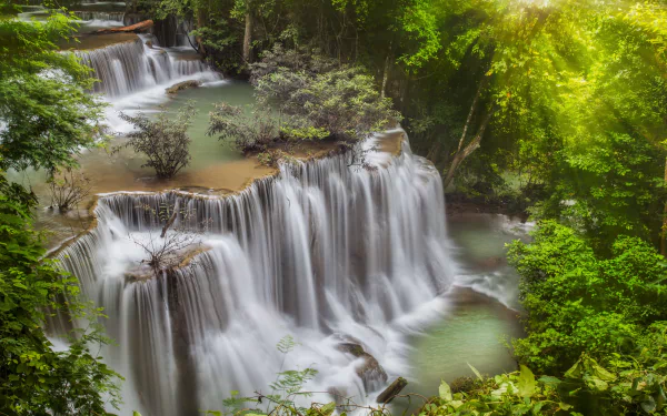 Erawan Waterfall erawan national park Thailand waterfall nature huai mae kamin waterfall HD Desktop Wallpaper | Background Image
