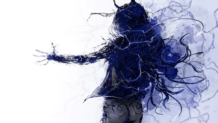 HD PC desktop wallpaper featuring Vriska Serket from Homestuck, illustrated with dynamic, dark blue and black ink-like strokes by the artist.