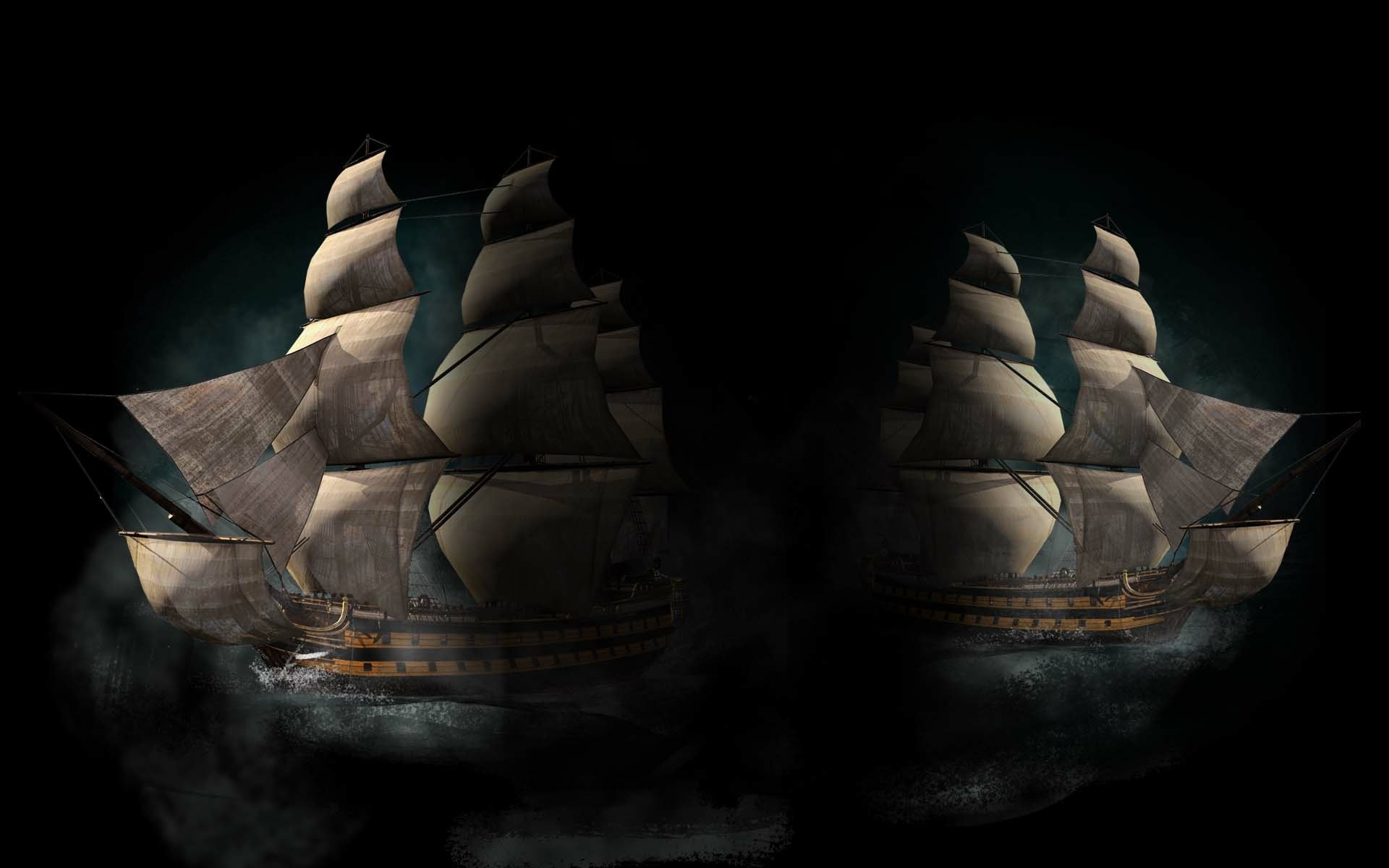 A dramatic HD wallpaper featuring wooden ships with billowing sails, capturing the maritime essence of the video game Napoleon: Total War against a dark, atmospheric backdrop.