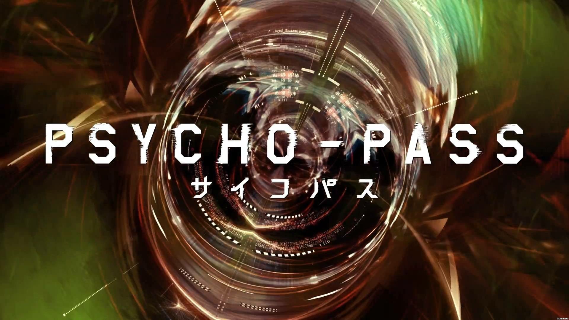 HD wallpaper featuring abstract art with the title PSYCHO-PASS in bold letters, set against a dynamic, swirling backdrop.
