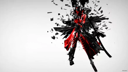 HD PC desktop wallpaper featuring Magatsu Izanagi from the video game Persona 4, depicted in dynamic black and red fragmented design.