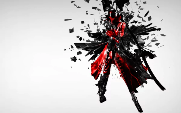 HD PC desktop wallpaper featuring Magatsu Izanagi from the video game Persona 4, depicted in dynamic black and red fragmented design.
