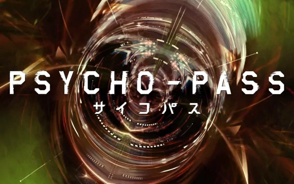 HD wallpaper featuring abstract art with the title PSYCHO-PASS in bold letters, set against a dynamic, swirling backdrop.