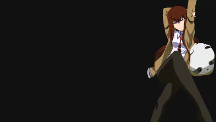 High-definition wallpaper featuring Kurisu Makise from the anime Steins;Gate, showcasing her distinctive pose against a dark background.