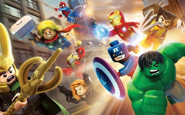 Jeux Vidéo LEGO Marvel Super Heroes Légo Thor Hulk Loki Veuve Noire Deadpool Wolverine Iron Man Spider-Man Logan James Howlett Fond d'écran HD | Image