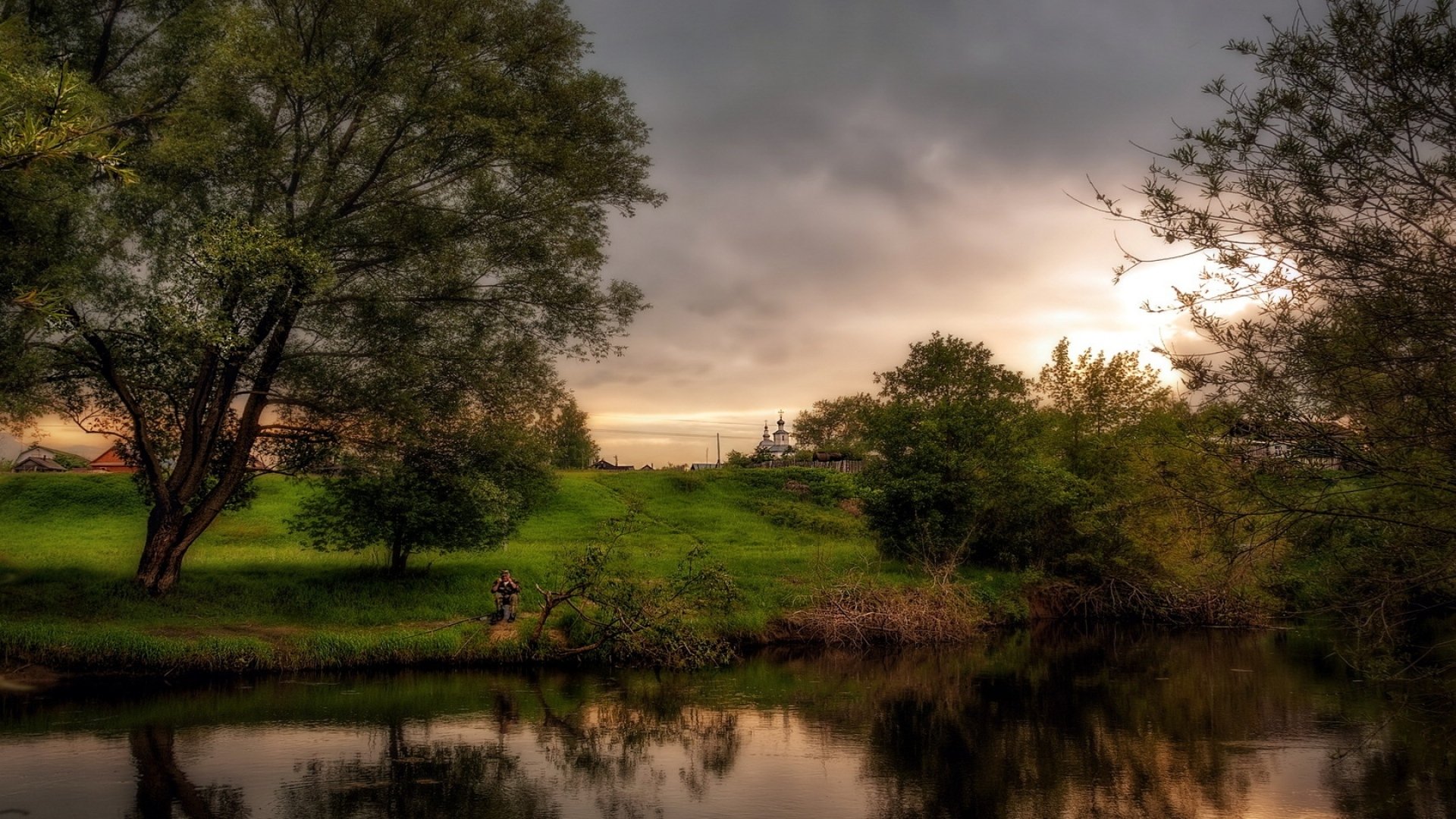 Download Nature Sunset Tree River HD Wallpaper | 1920x1080 | Wallpaper ...