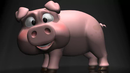 3D artistic cartoon pig with a cute, fantasy-inspired design, rendered as a high-definition PC desktop wallpaper featuring a charming swine mammal.