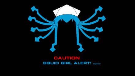 HD PC desktop wallpaper featuring a stylized blue squid girl silhouette with tentacles and text CAUTION SQUID GIRL ALERT! referencing Ika Musume from the anime Squid Girl.