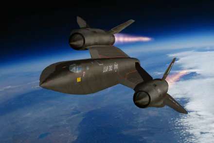 A striking HD wallpaper of the Lockheed SR-71 Blackbird soaring through the atmosphere, showcasing its sleek design and impressive propulsion against a backdrop of Earth and space.