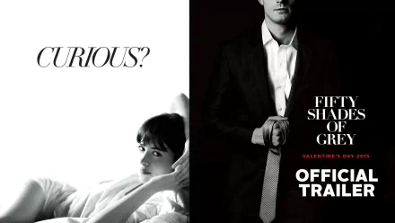 Fifty Shades of Grey wallpaper featuring Dakota Johnson and Jamie Dornan with a promotional Curious? tagline.