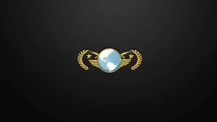 HD desktop wallpaper featuring an emblem from the video game Counter-Strike: Global Offensive, with a globe flanked by two golden laurel branches on a dark background.