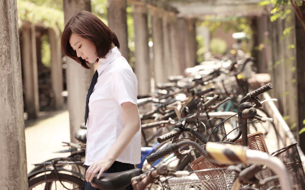 bicycle school uniform asian woman Lín Yǔ HD Desktop Wallpaper | Background Image