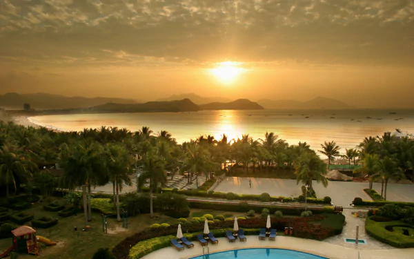 hainan sanya China sunset sun palm tree tropics lagoon photography holiday HD Desktop Wallpaper | Background Image