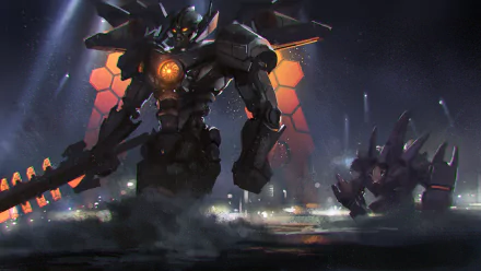 A high-definition desktop wallpaper featuring Mecha Malphite and Aatrox from League of Legends, showcasing a dramatic scene with powerful aesthetics and vibrant lighting.