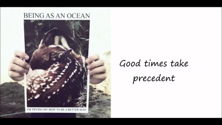 HD desktop wallpaper featuring Being As An Ocean with a person holding a poster and inspirational text.