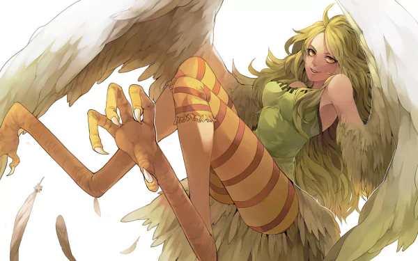 Vibrant HD wallpaper of Monet from One Piece, featuring her striking wings and playful pose, capturing the essence of this popular anime character.