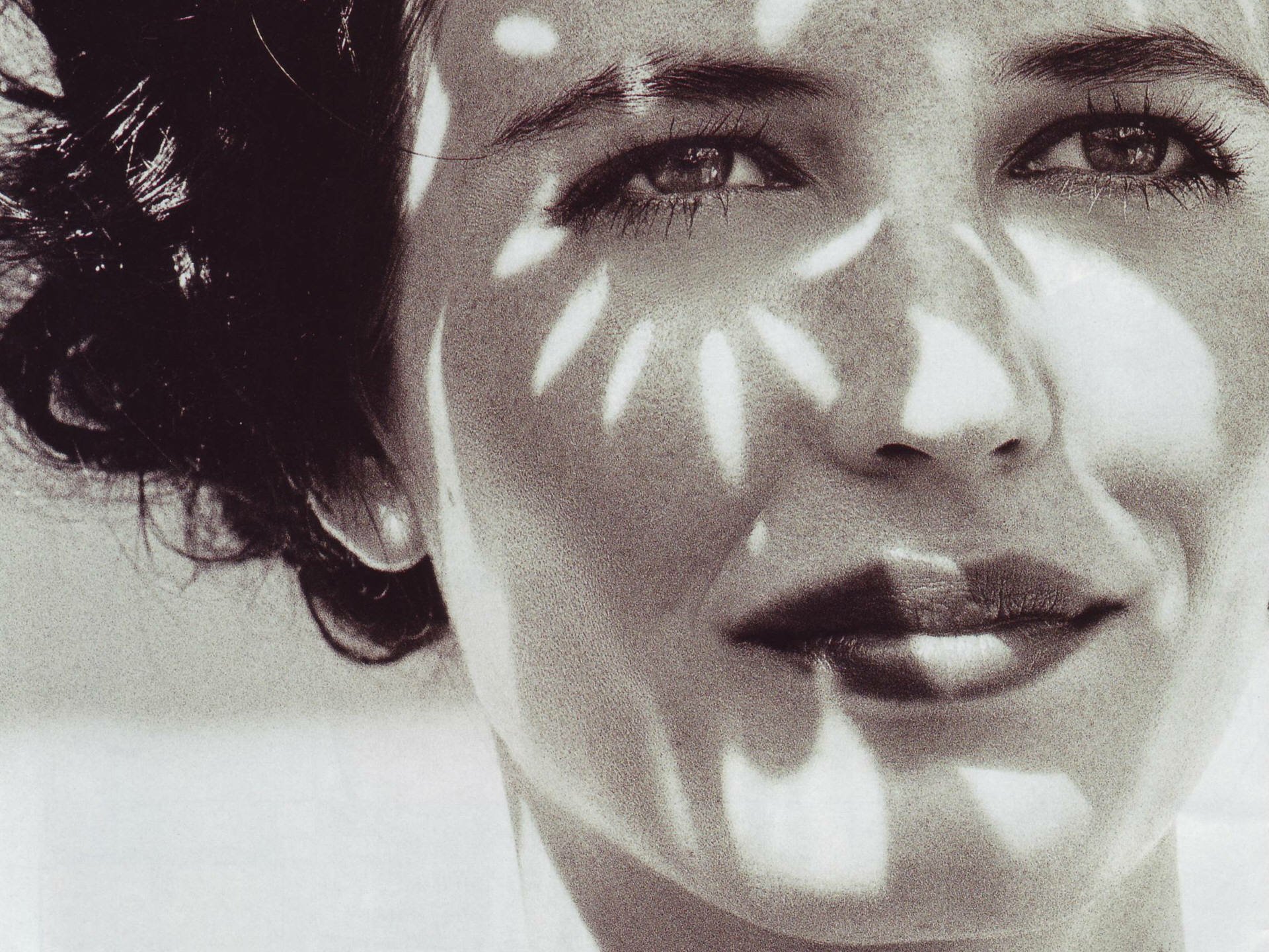 Close-up HD desktop wallpaper of celebrity Eva Green with soft light and shadows highlighting her facial features.