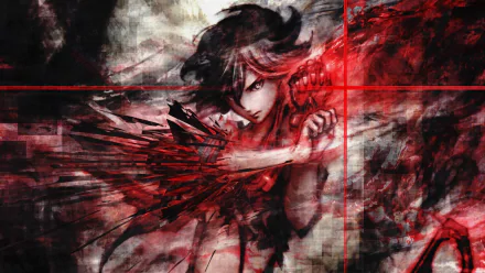 HD desktop wallpaper featuring Ryūko Matoi from Kill La Kill in a dynamic, red-toned battle pose.