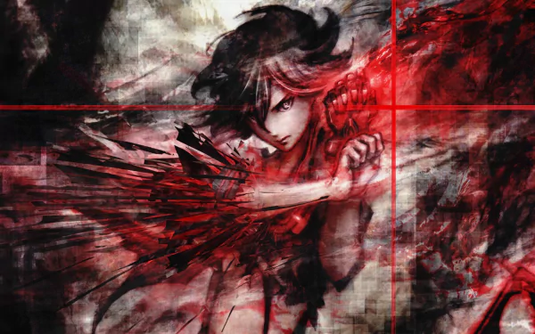 HD desktop wallpaper featuring Ryūko Matoi from Kill La Kill in a dynamic, red-toned battle pose.