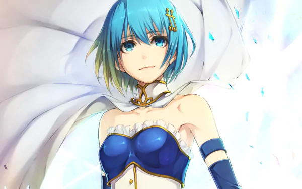 HD anime desktop wallpaper featuring Sayaka Miki from Puella Magi Madoka Magica with a serene expression and blue-themed magical attire.