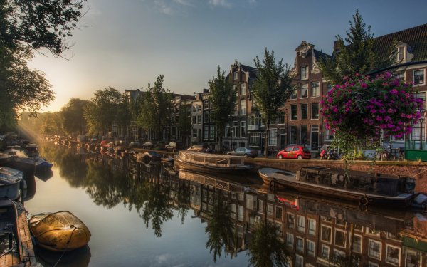 Man Made Amsterdam Cities Netherlands Canal Boat Reflection HD Wallpaper | Background Image