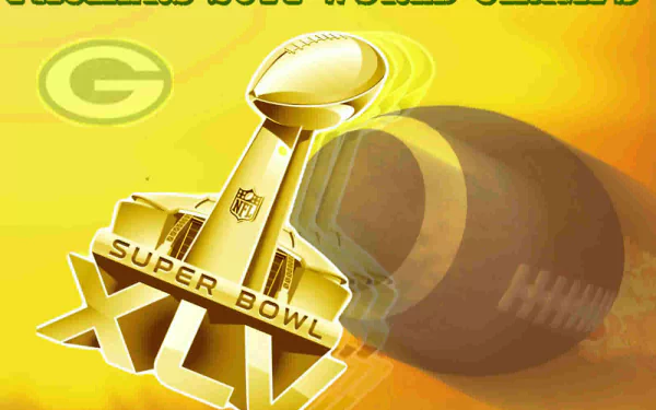 A vibrant HD wallpaper featuring the Green Bay Packers and the Super Bowl XLV trophy, celebrating their championship triumph with a dynamic sports-themed design.