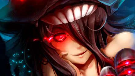HD anime wallpaper featuring Standard Carrier Wo-Class from Kantai Collection with glowing red eyes and a sinister smile, rendered in vivid colors for PC desktop background.