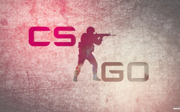 HD desktop wallpaper featuring a Counter-Strike: Global Offensive (CS: GO) theme with the silhouette of a soldier aiming a rifle, set against a textured background with CS on the left and GO on the right.