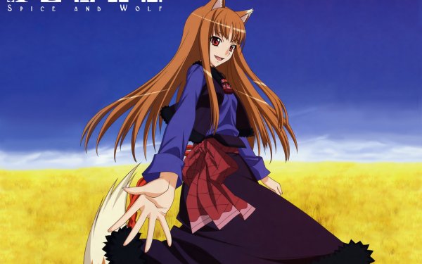 Anime Spice and Wolf Holo Brown Hair Long Hair Animal Ears Red Eyes Smile Skirt Tail Fondo de pantalla HD | Fondo de Escritorio