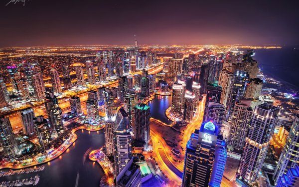 Man Made Dubai Cities United Arab Emirates Megapolis Night HD Wallpaper | Background Image