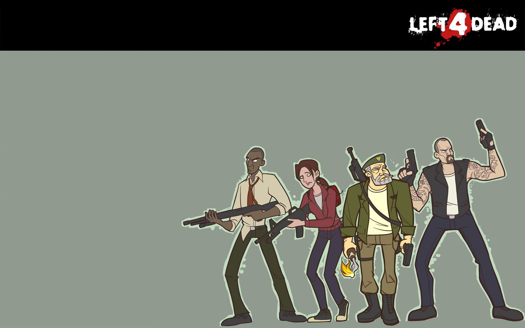 HD PC desktop wallpaper featuring characters from the video game Left 4 Dead standing together against a muted background with the game logo in the top right corner.