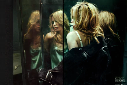 A striking HD wallpaper featuring Rachel McAdams, showcasing her in a reflective setting with a blend of glamour and introspection.
