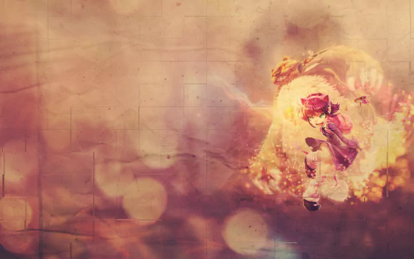HD PC desktop wallpaper of Annie and her fiery bear Tibbers from League of Legends, the video game, Annie leaping forward amid glowing embers and swirling magical light.
