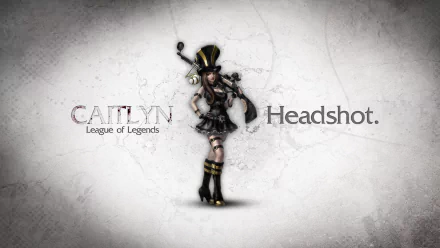 HD PC desktop wallpaper featuring Caitlyn from League of Legends with the text Caitlyn League of Legends Headshot on a textured light background.
