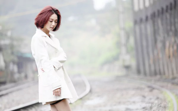 railroad Taiwanese asian model woman Lín Yǔ HD Desktop Wallpaper | Background Image