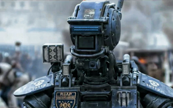 HD desktop wallpaper featuring the robotic character Chappie with a blurred background.