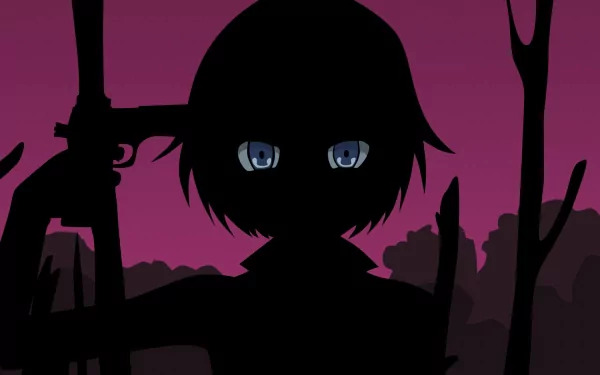 A striking anime-themed HD wallpaper featuring a silhouetted character from Venus Versus Virus, set against a dramatic purple background with a haunting atmosphere.