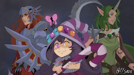 HD PC desktop wallpaper featuring Soraka, Lulu, and Leona from the video game League of Legends in vibrant, detailed artwork.