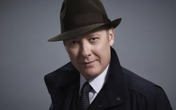 HD wallpaper featuring a character from The Blacklist, portrayed by actor James Spader, dressed in a hat and coat.