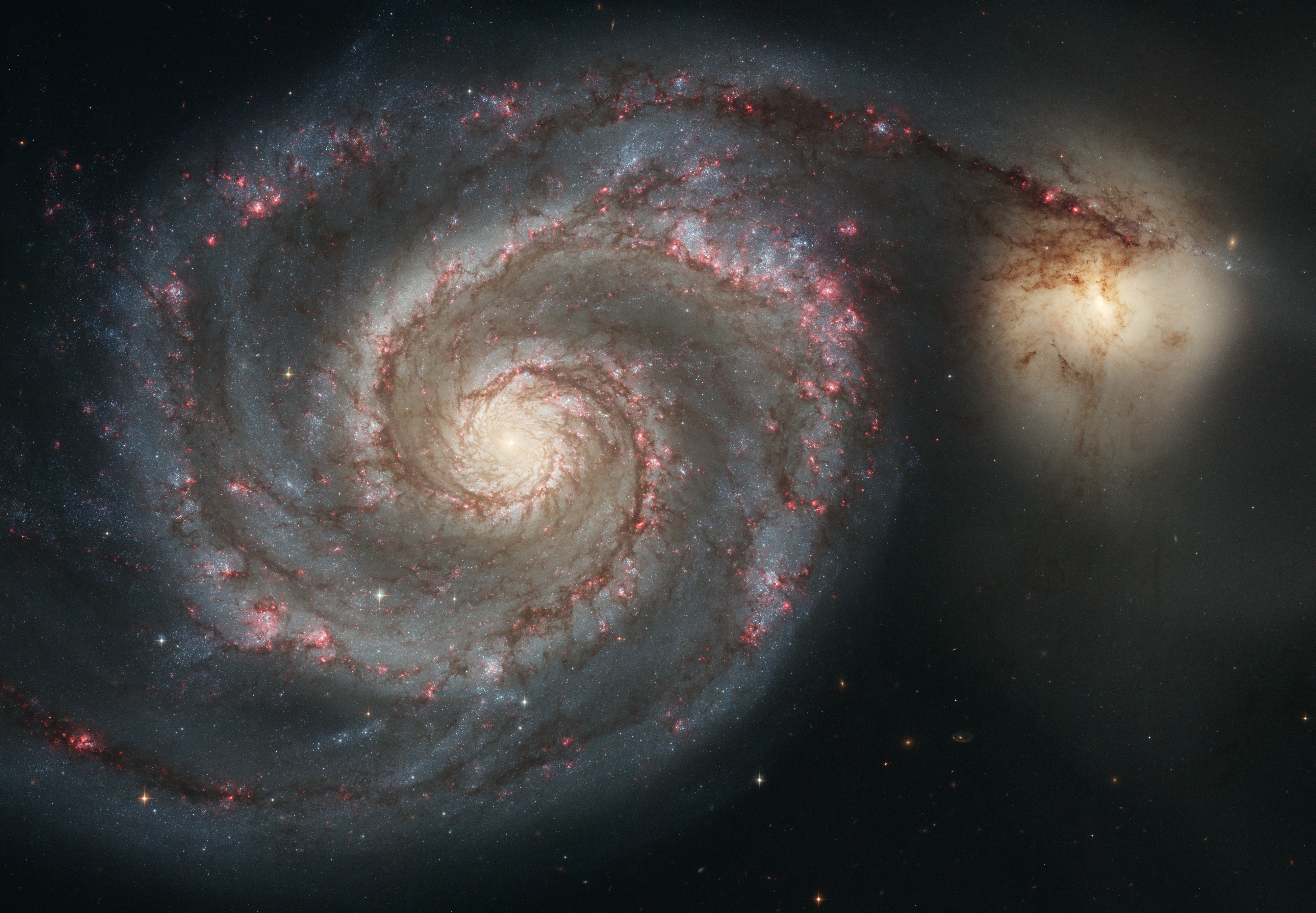 Whirlpool Galaxy (M51) and companion galaxy in stunning 4K Ultra HD. Spiral cosmic marvel with stars.