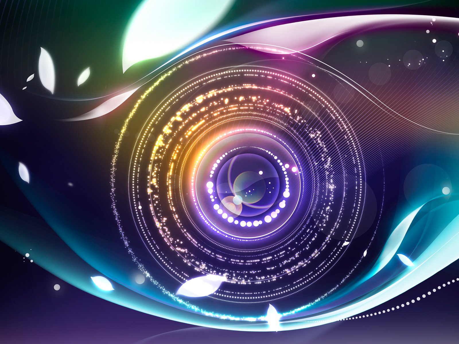 HD desktop wallpaper featuring cool, abstract CGI shapes and vibrant colors, with swirling patterns and glowing elements creating a mesmerizing visual effect.
