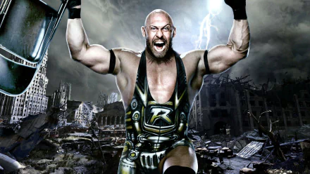 HD PC desktop wallpaper featuring a wrestler from WWE TLC: Tables Ladders & Chairs 2012 in a dramatic post-apocalyptic setting.