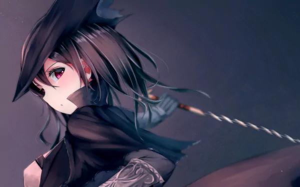 A stunning HD wallpaper featuring a character from Bloodborne, donned in a striking hat and dark attire, exuding an air of mystery and allure in a shadowy background.