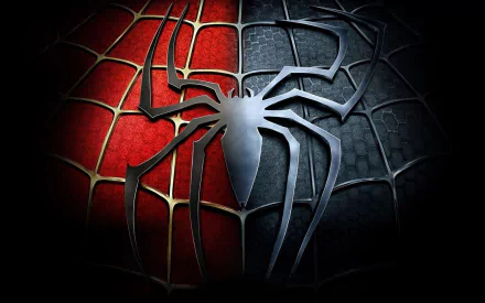 HD desktop wallpaper and background from the movie Spider-Man 3 featuring the iconic Spider-Man logo, with red and black woven textures in the background.