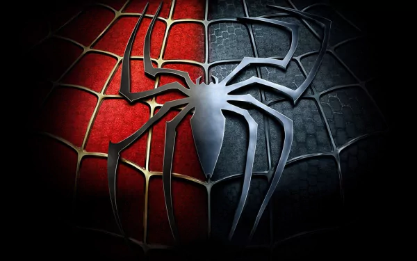 HD desktop wallpaper and background from the movie Spider-Man 3 featuring the iconic Spider-Man logo, with red and black woven textures in the background.