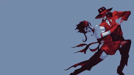 HD PC desktop wallpaper featuring League of Legends characters Evelynn and Twisted Fate in a dynamic, stylized design against a solid blue background.